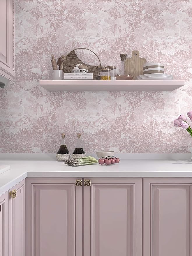Heroad Peel and Stick Wallpaper Pink and White Vintage Forest Animals Floral - Image 8