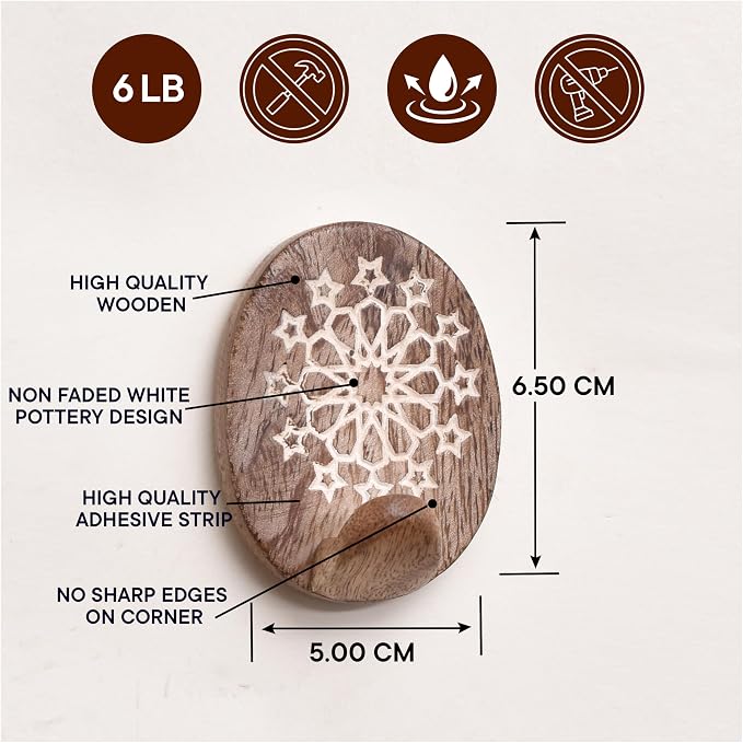 IndianShelf 6 Lb- 24 Pieces Decorative Wood Adhesive Wall Hooks–Boho Peel and - Image 3