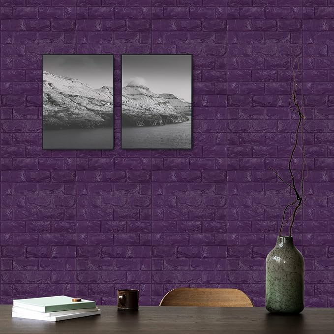 30PCS 3D Wall Panels Peel and Stick Faux Brick Wallpaper Purple Self Adhesive - Image 3