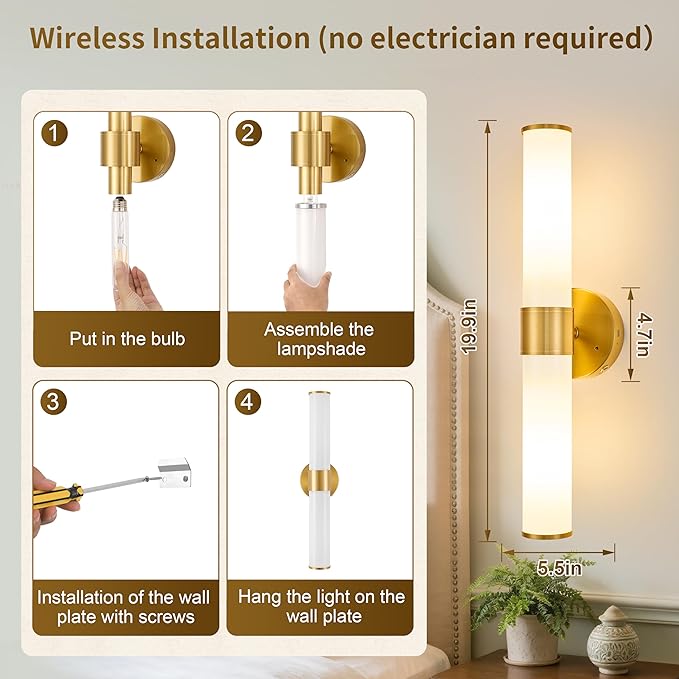 Morauroral Gold Battery Operated Wall Sconces Set of 2, Rechargeable Wall Lights - Image 5
