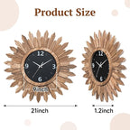 Honiway Large Wall Clock Battery Operated 21 in Rustic Wood Boho Sunburst - Image 2