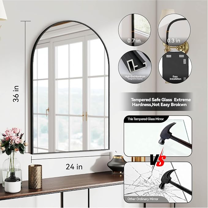 SCWF-GZ 36x24 Arch Mirror Rectangle Full Length Wall Mounted Hanging or Against - Image 3