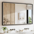 60 x 36 Black Framed Mirror for Bathroom, Beveled Black Bathroom Vanity Mirror by QUEENFUN