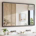 60 x 36 Black Framed Mirror for Bathroom, Beveled Black Bathroom Vanity Mirror by QUEENFUN