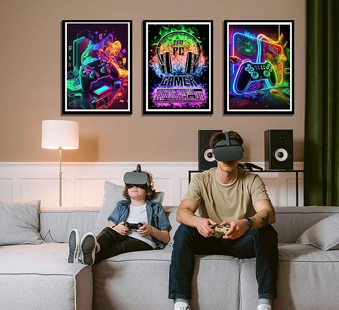 3Pcs Cool Gaming Wall Art Retro Video Gamer watercolor Posters Pictures - Image 4