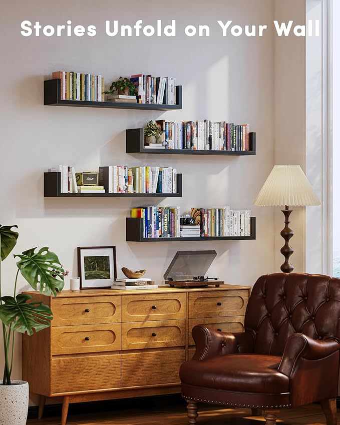 Wall Bookshelf, U Shaped Floating Bookshelf, Hanging Bookshelves - Image 2