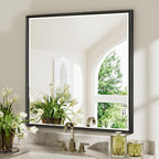 Black Framed Mirror for Bathroom 36x36 Inch Square Beveled Bathroom Mirror by QUEENFUN
