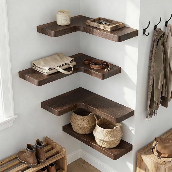 16 Inch Solid Wood Floating Corner Shelves 3 Pack - Image 6