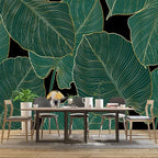 Black and Gold Leaf Mural Bedroom Tropical Green Botanical Wallpaper Room Plant - Image 3