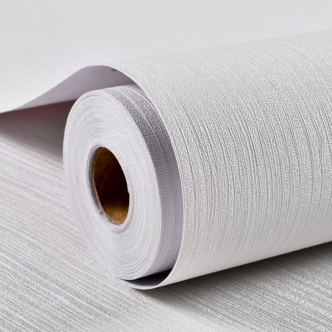 Haimin Grasscloth Textured Wallpaper 24in X 393in Fabric Contact Paper White by HaiminHomeDecorWallpaper