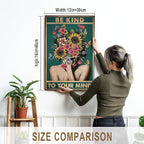 DIHSIEG Floral Canvas Wall Art Be Kind to Your Mind Vintage Poster Rimless - Image 2