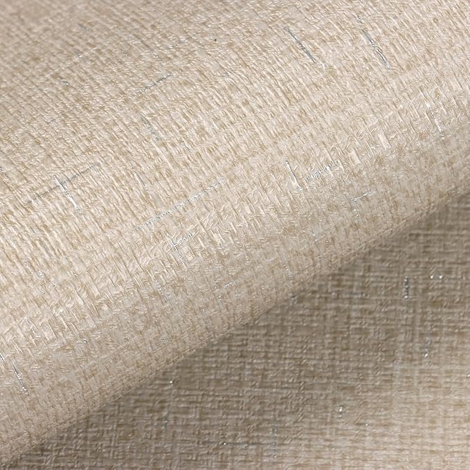VEELIKE Beige Grasscloth Wallpaper Textured Peel and Stick Grass Cloth Wallpaper - Image 6