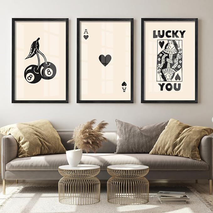 Heiple Framed Set of 3 Poker Wall Art Lucky You Poster, Trendy Retro Wall Art - Image 5