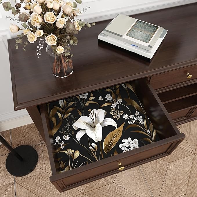 Laatse Black Gold Wallpaper Peel and Stick, Dark White Floral Vintage Contact - Image 7