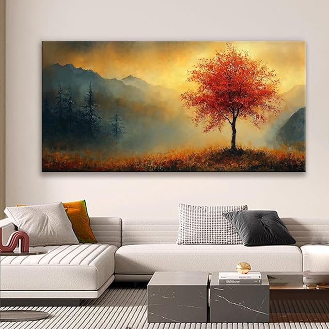 Suconvng Wall Art For Living Room Prints Tree Of Life Gold Landscape Canvas Art - Image 5