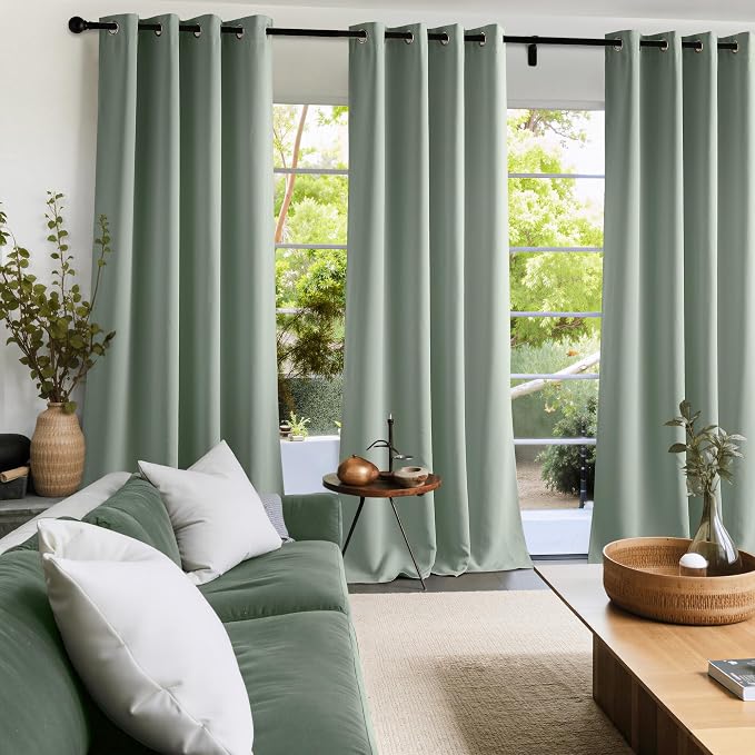 NICETOWN Room Darkening Draperies Curtains Panels, 2 Panels Sage Green W52 x L90 - Image 3