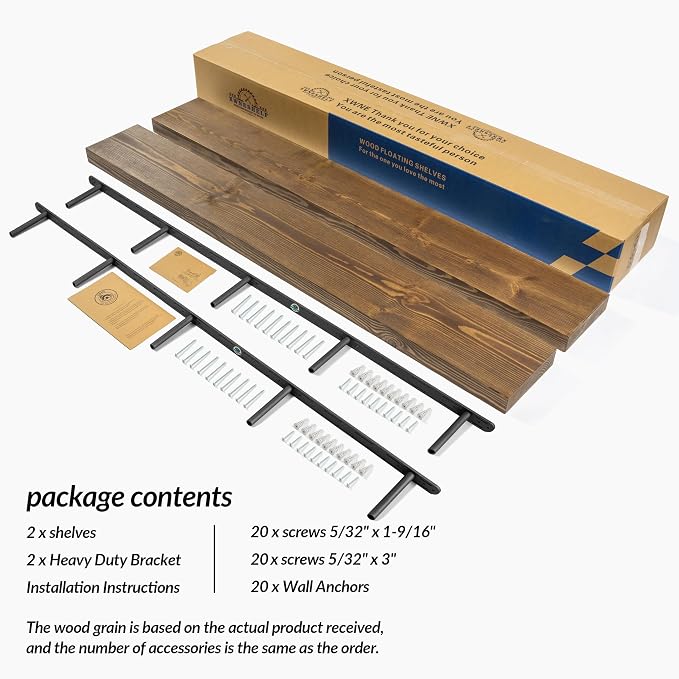 72 Inch Floating Shelves Set of 2, 8-in Deep High End Real Solid Wood Floating - Image 7