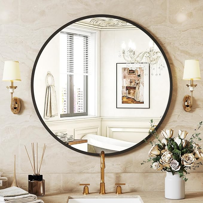 NEWBULIG Round Bathroom Mirror for Over Sink, 20 Inch Wall Mount Vanity Circle - Image 2