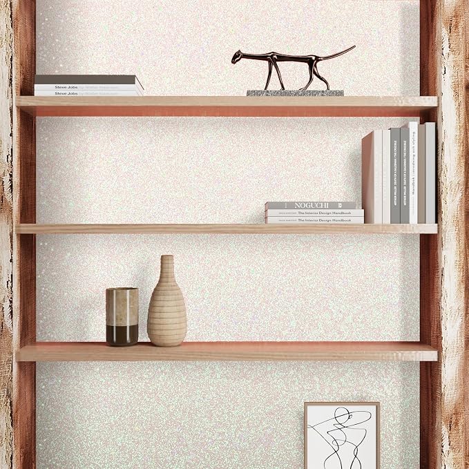 CRE8TIVE Off-White Glitter Wallpaper 8"x354" White Peel and Stick Wallpaper - Image 2