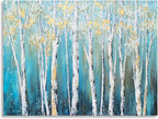 Yihui Arts Birch Tree Canvas Wall Art Hand Painted Teal and White Color Painting - Image 3