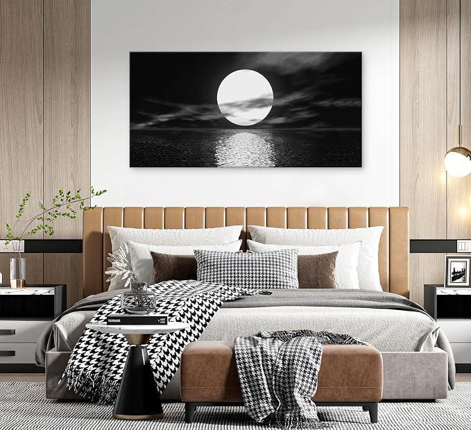 Cao Gen Decor Art S06498 Wall Art Canvas Sea White Full Moon in Night Picture - Image 9