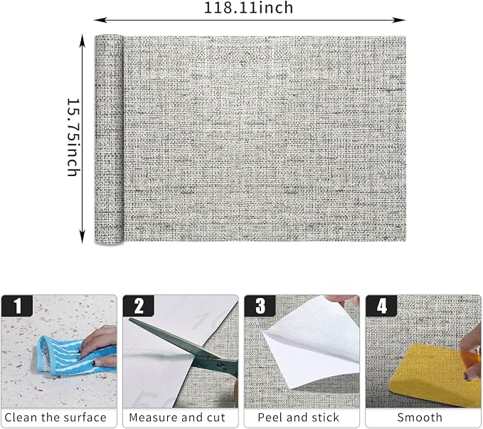 Grey Grasscloth Wallpaper Peel and Stick Contact Paper 15.75"x118.11" Textured - Image 9