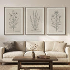Framed Farmhouse Botanical Canvas Wall Art Set of 3, Large Vintage Neutral by MXART