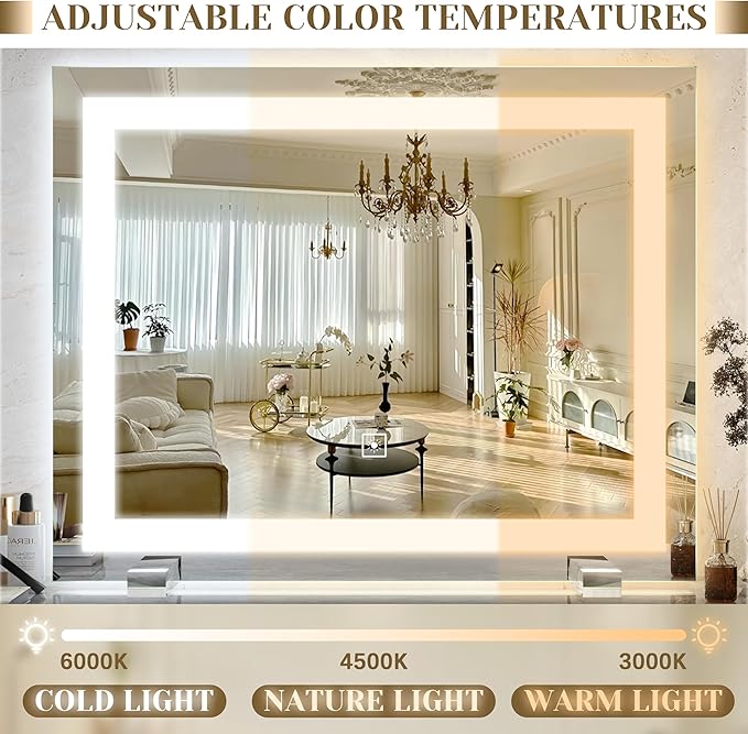 ROLOVE 22x20 Inch Lighted Vanity Mirror, 3-Mode Touch Dimming LED Lighting - Image 4