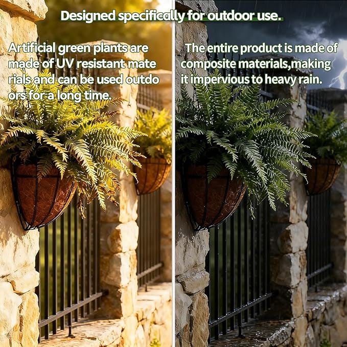 Faux Boston Fern with Hanging Basket – 18in Fake Hanging Fern, Lifelike - Image 3
