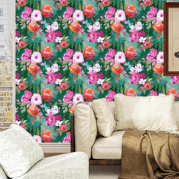 BOKEBEVE Extra Long Bright Wallpaper Stick and Peel Green Colorful Wall Paper - Image 2