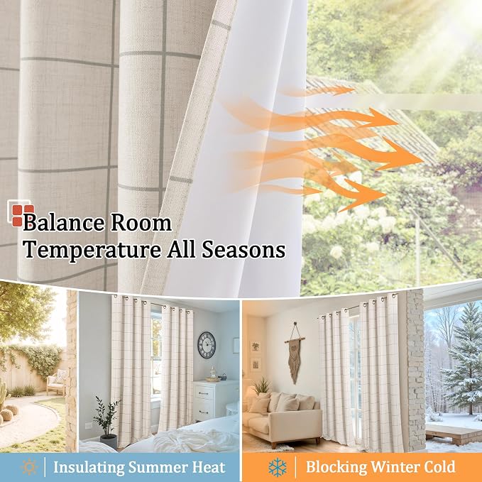 Lajode Grey Plaid Patterned Curtains Thermal Insulated - Image 7