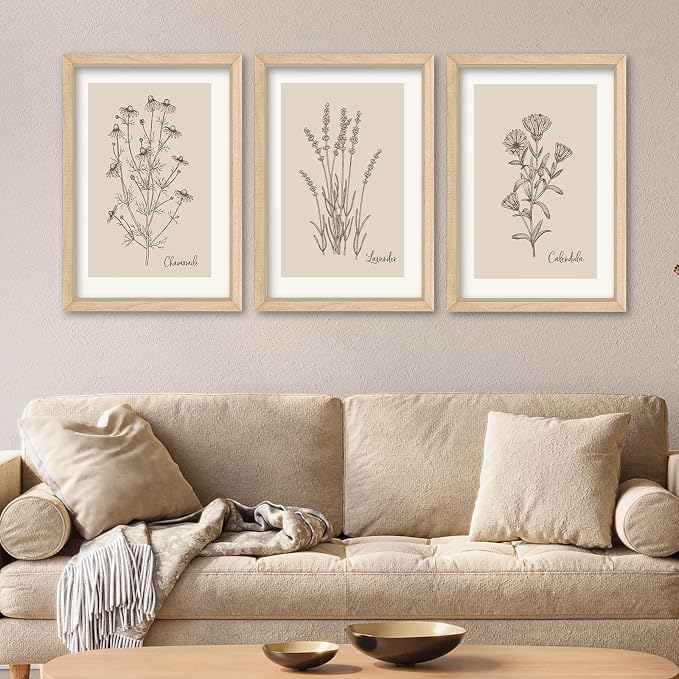 YWJKWLGS Vintage Botanical Wall Art 11x16 Inch Set of 3 Wooded Framed - Image 3