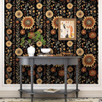 Boho Dark Floral Peel and Stick Wallpaper, Vintage Black Brown Flower Pattern - Image 7