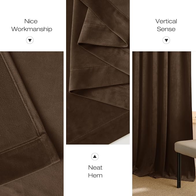 NICETOWN Brown Velvet Curtains, Thermal Insulated Sound Reducing Heavy Matt - Image 8