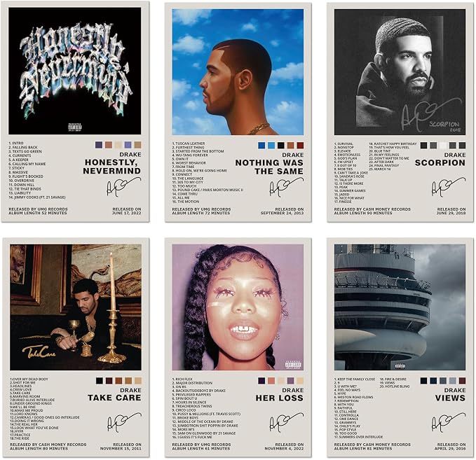 Lidy Set of 6 Drake Poster Music Album Cover Posters Set Merch Wall Art Decor by LIDY
