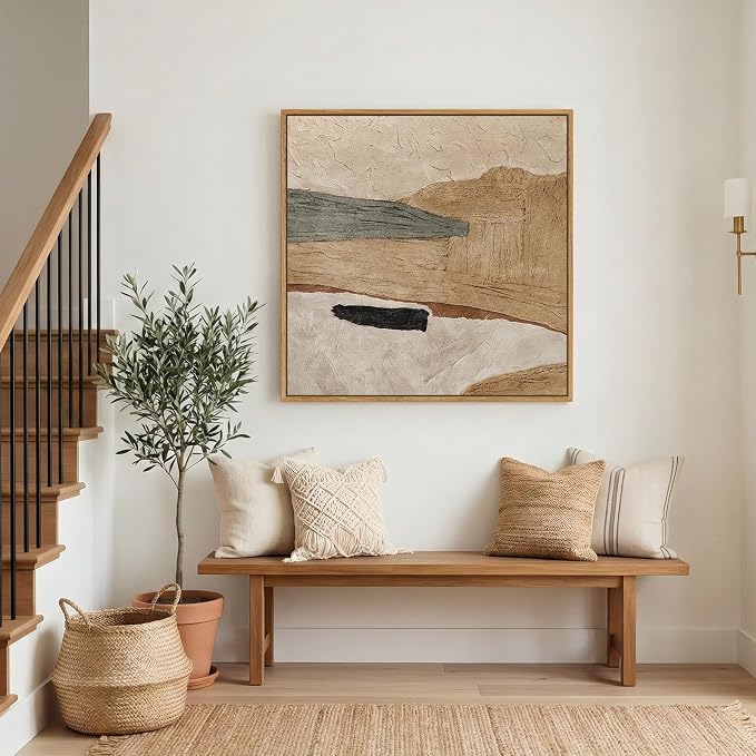 Framed Neutral Abstract Wall Art, Large Modern Canvas Prints Paintings Artwork - Image 3
