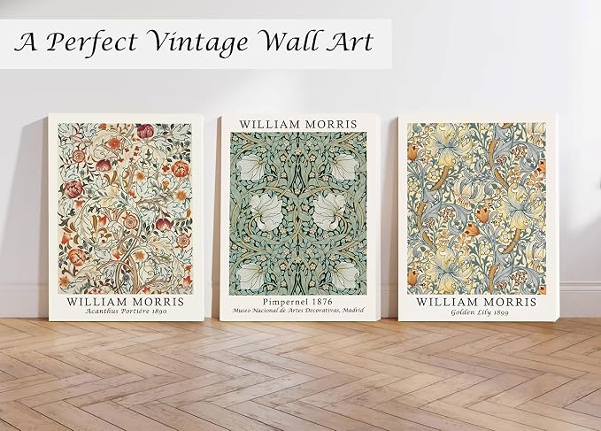 Induslyfe Framed Flower Wall Art Canvas Decor Set of 3, William Morris Framed - Image 3
