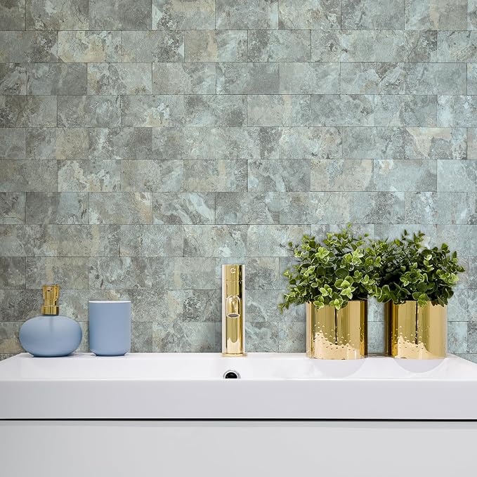 AULIGET 100-Piece Faux Stone Peel and Stick Backsplash Wall Tiles, Laundry Room - Image 6