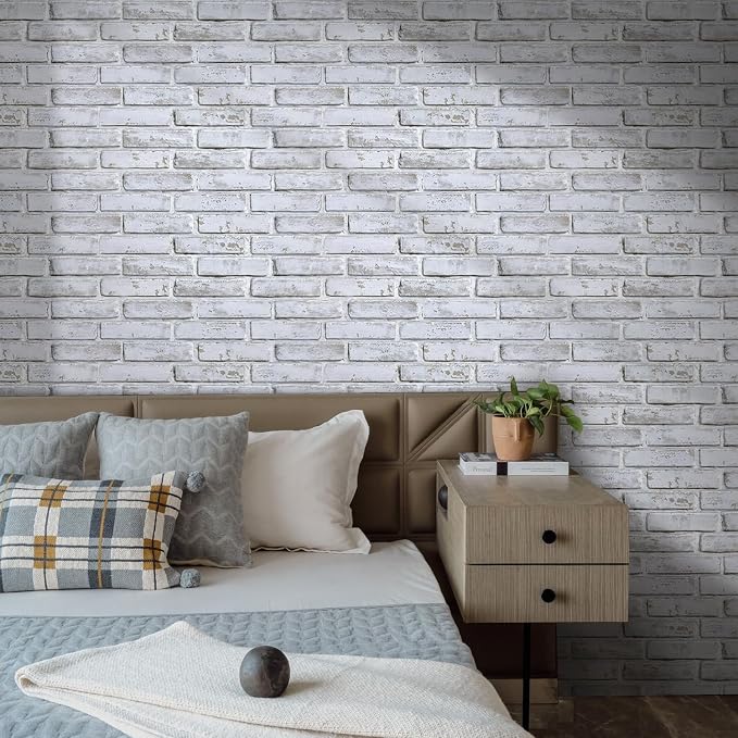 COMSTICKC 3D Whitewash Faux Brick Wall Panel Peel and Stick Wall Covering - Image 7