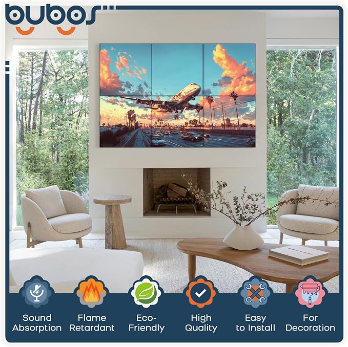 BUBOS 6 Pack Self-Adhesive Acoustic Wall Panels, 70.8" x 47.2" Sound Panels - Image 3