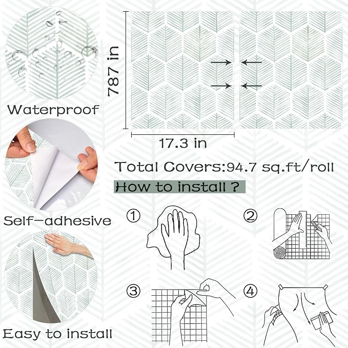 Modern Peel and Stick Wallpaper 17.3''×787'' Geometric Wallpaper Boho Contact - Image 3