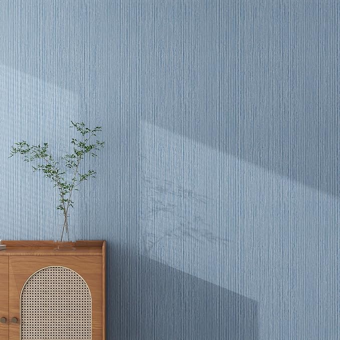 Grasscloth Textured Wallpaper Blue Peel and Stick 24inX393in Fabric Wall Paper - Image 2