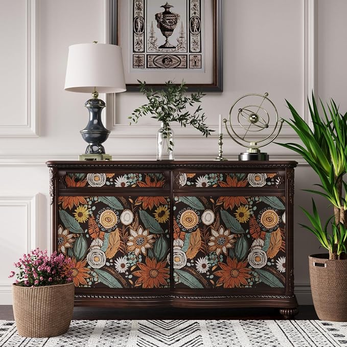 Laatse Boho Wallpaper Peel and Stick, Vintage Floral Contact Paper 17.5" x - Image 2