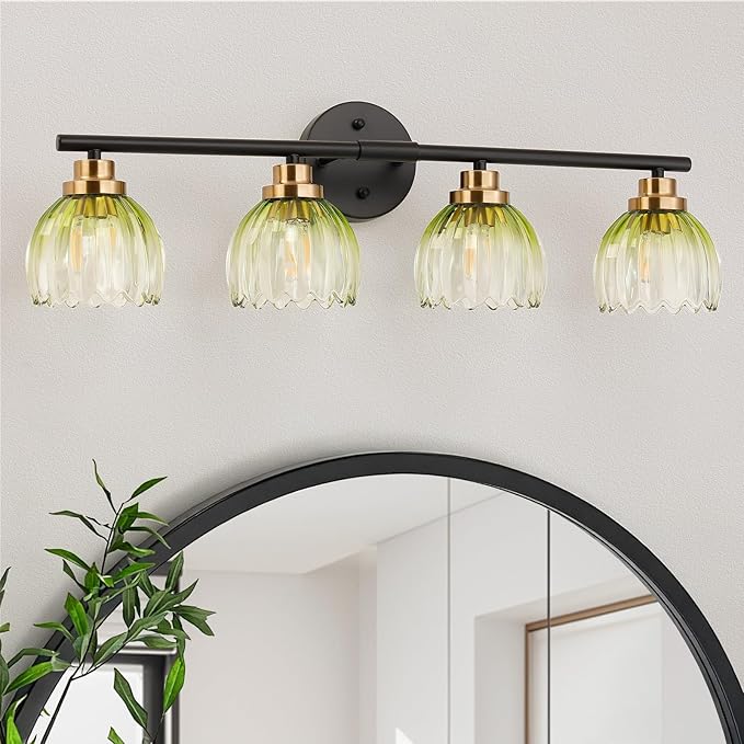 TALOYA Bathroom Vanity Light Fixtures, 4-Light Modern Black and Gold Wall Lights by Taloya