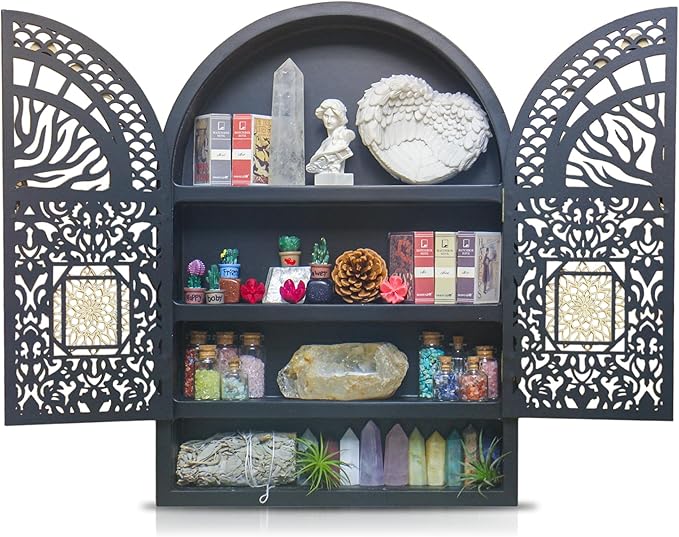 Large Crystal Display Shelf for Wall, Crescent Moon Phase Shelf Wall Decor by FNYDOX