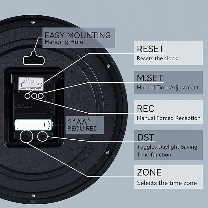 Roymnie Atomic Wall Clock 12 Inch, Modern Clock Battery Operated Classic Analog - Image 5