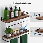Meangood Floating Shelves Wall Mounted Set of 2, Towel Bar Rustic Wood Wall - Image 4