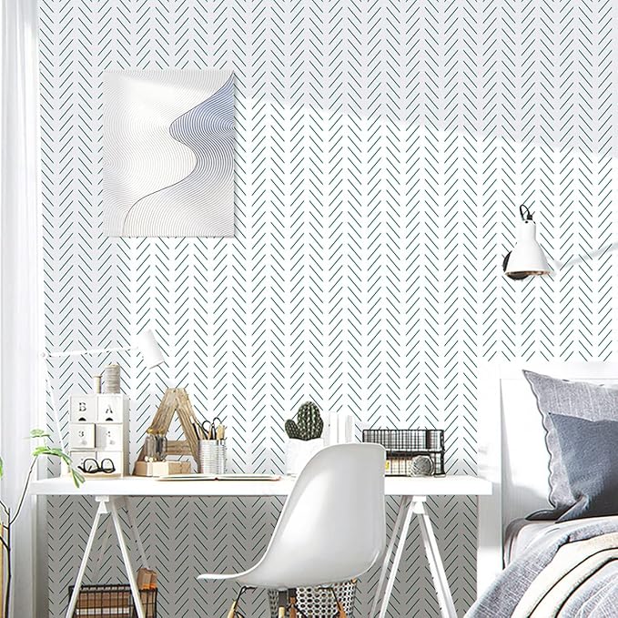 Erfoni Green and White Peel and Stick Wallpaper Herringbone Contact Paper - Image 2