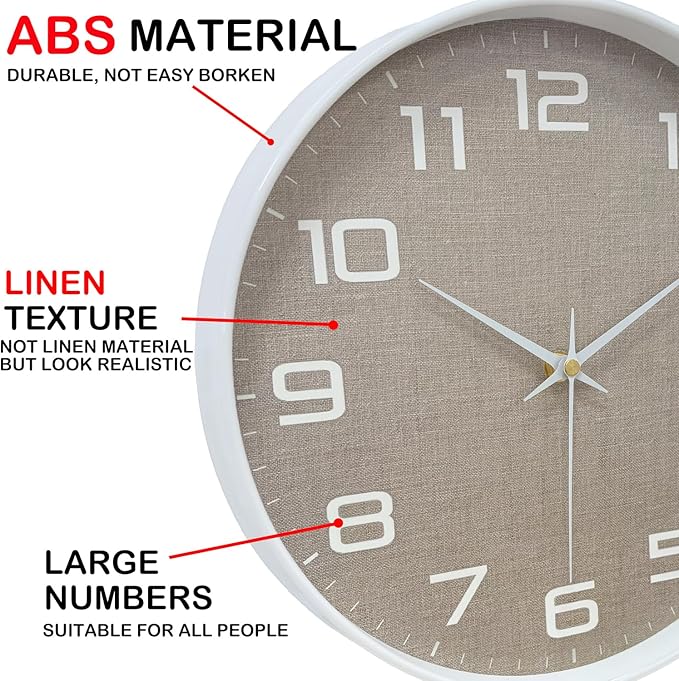 Silent Wall Clock with Large Numbers, 10 Inch Battery Operated Analog Clock - Image 7