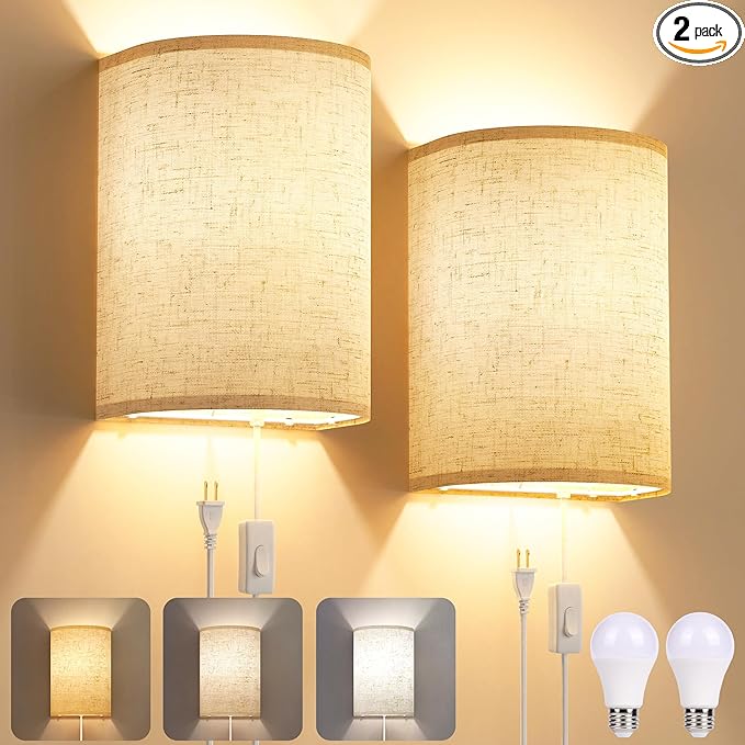 Plug in Wall Sconces Set of Two: Wall Lights by Yunaking